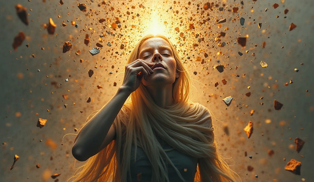 disintegrate, disintegration, burn, turn into dust, masterpiece,best quality,highly detailed,masterpiece, 1girl, human, hair, hand, eyes, fire, flame, sparks, fire sparks, turn into ashes, disintegration adobe effect, dust, blast, explosion, human burn like paper
