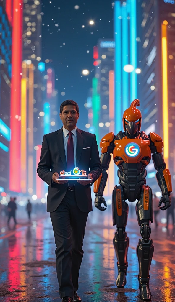 a very happy couple holding a digital box which emanates dollar symbols and bullish graphs, everything has neon colors, and a positive atmosphere