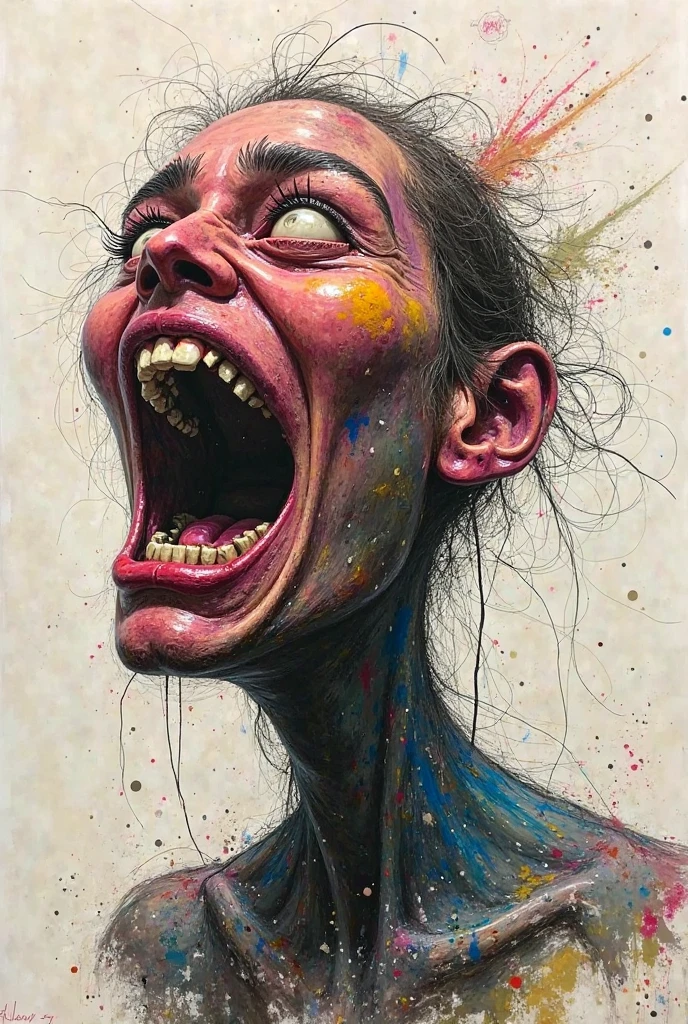 the (laughing girl:1.1) (novakdjokovic:1.1) portrait, symmetrical artistic sharp art, dan mumford style, hdr, realism, dark atmosphere, lovecraft style, (JimJorCrafLogo art style:1.3)