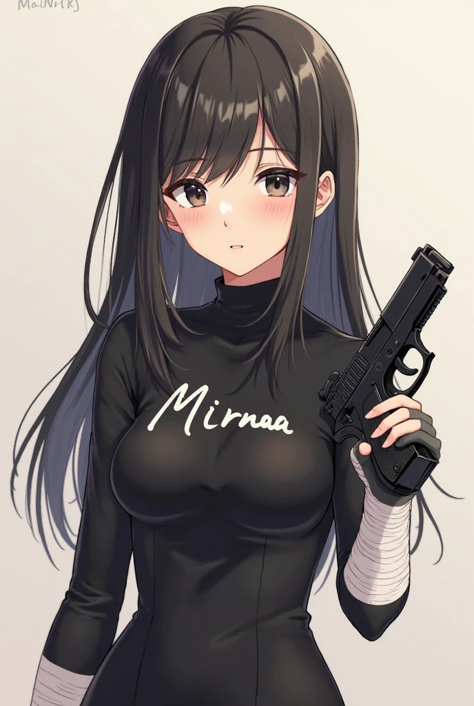 (masterpiece), best quality, expressive eyes, perfect face, (("do you like how slutty my outfit is?")), ((doggystyle_position)), ((slutty_widow)), smiling, ((showing_off_her_assets)), (black_G-string), ((tight_outfit)), cleavage, elegant, (flowing_hair), (rear_view), ((young:1.3)), ((teen:1.3)),a white lady age 27 in black police uniform black shirt and skirt above knees show her sexy legs with sexy body big  and quite good ass sexy legs , blue eyes with long black raven hair with a gun in hand