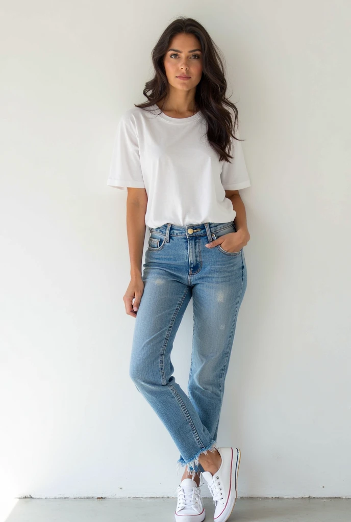 Italy girl, white t-shirt, blue jeans