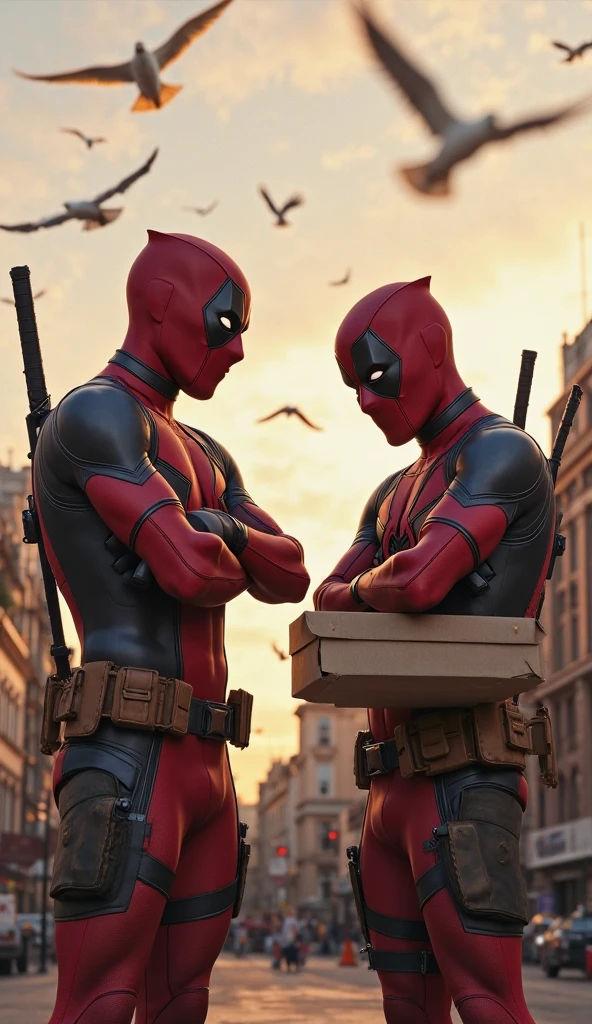 Wolverine is cooking and deadpool is peeping through the door