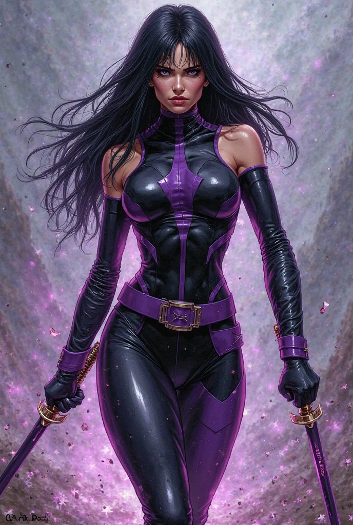 Psylocke , solo, best quality, sky, field, grass, akali, looking at viewer, league of legends, highres, Psylocke , abs, arm tattoo, bangs, blouse, breasts, green shirt, hair between eyes, hip vent, long bangs, long hair, mask, midriff, ninja, ponytail, rope belt, belt pouch, shirt, solo, stomach tattoo, tattoo, symbiote, bodysuit,