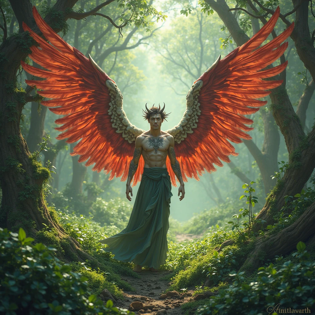 A muscular goddess from intertwined roots and clinging moss, cold and colorful eyes, looking for solace behind her enormous, leafy wings, against the backdrop of sunrise in a charred forest, the destruction from the flame is obvious, the detail of Albrecht Dürer-inspired hands, unsaturated hues to capture the solemn atmosphere, very detailed and dramatic lighting, masterpiece
Removed from Image
ugly, deformed, loud, blurred, distorted, out of focus, bad anatomy, extra limbs, an ill-drawn face, an ill-drawn hand, an ill-drawn finger, nudity, nudity, nudity