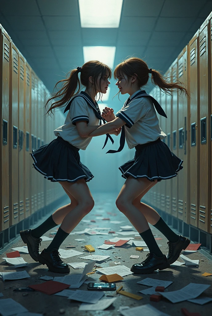 2 girls fighting Indian in school . In school dress in skirts. Fighting mercy fight