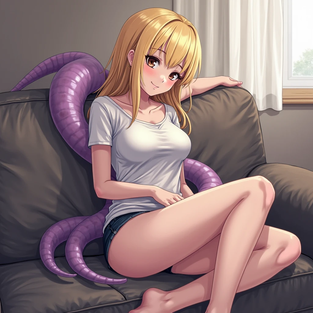 ((Highest quality)), ((masterpiece)), (detailed), (Perfect Face)、The woman is a naked, beautiful alien queen, Tiare, a beautiful female alien with green eyes, blonde medium-long hair, an alien body, and an alien tail.、A woman is having sex with an alien man in an alien nest, hugging, loving and kissing him.