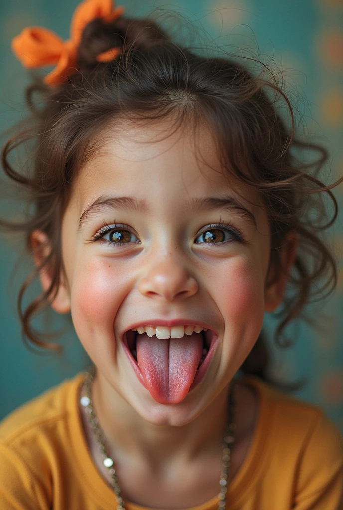 Little girl tongue out