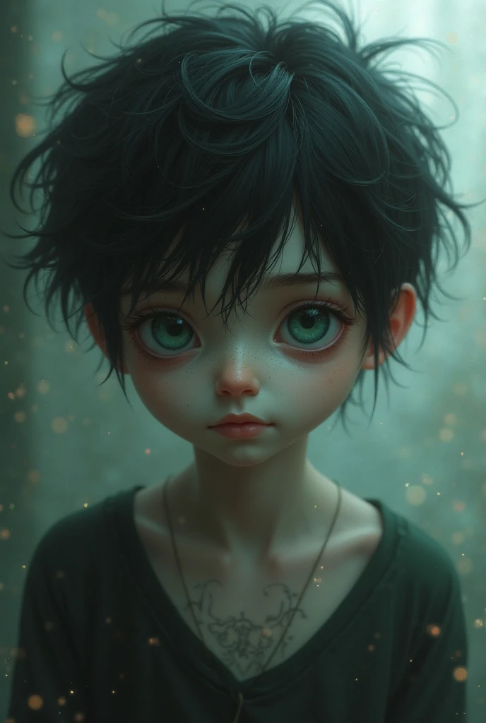 Genqra a  boy with black hair and blue eyes 