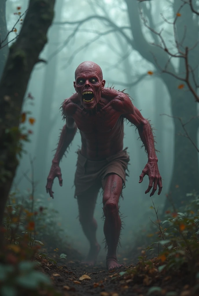 "Terrifying horror art of a full-bodied terrifying werewolf with sharp teeth, set in a dark ambient cabin. The artwork showcases the eerie atmosphere of Poland cryptid folklore.", standing in horrifying pose, red liquid on face