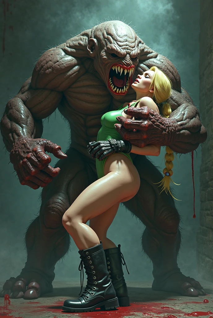 (masterpiece, best quality), 8k, portrait of Sophie Marceau, dark blue tank top, (((naked medium saggy breasts))), long hair, ((pubic hair)), vagina, (((assaulted by monsters:1.2))), ((she is beaten:1.2)), ((hit action movement effect)), (((aggressive monstrous men))), (((totally wasted))), (((surrounded))), (((head slapped))), (((vagina view))), (((thick cum squirt))), (((insanely big penis))), (((fast brutal movement effect:1.2)))