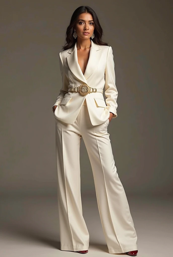 Aishwarya rai as corporate lady, grey satin formal trousers, satin white shirt, open unbuttoned coat, high heels, athletic milf figure, open hair, seductive pose in balcony, day scene, hourglass figure, small breasts, fit, seductive face, look at camera and wink, erotic adult face, 40 yo, soft volumetric lights, intricate details, (ArtStation:1.2)