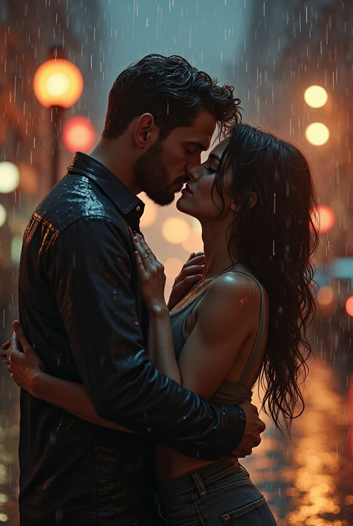 Couple kissing in the rain