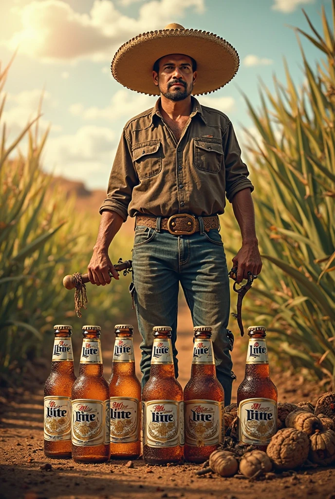 three men are standing in a field with a beer, group photo, holding beer bottles, working out in the field, in the australian outback, avatar image, cowboy shot, at an archaeological dig site, photo from the dig site, on a farm, by Daniel Lieske, not cropped, tyler west, poster shot, historical setting, meats on the ground