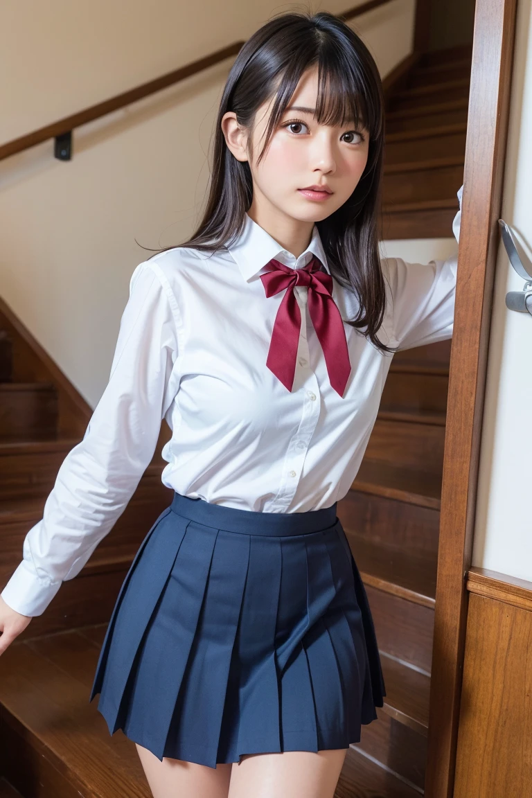 Junior high school girls bend over