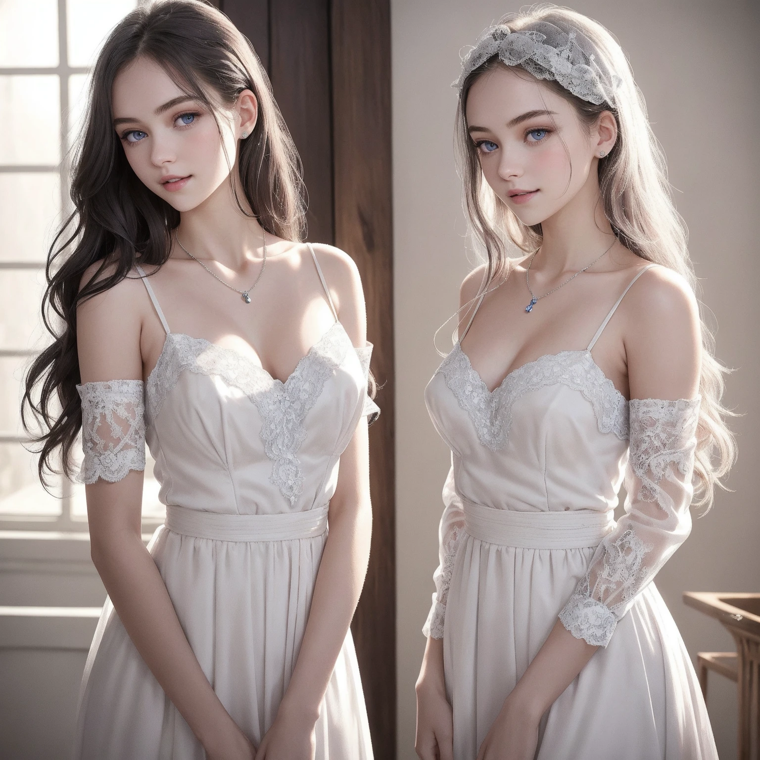 Silver lace thong bra, Large Breasts, (((とてもエレガントでbeautiful, Perfect detail, Very detailed))), whole body, The most detailed girl, Written boundary depth, 美しくdetailedなwhole body, Thin legs, 1 girl, 30 years old, Very short hair, Spiked Hair, Gray and silver hair, beautiful detailed hair, Perfect Face, Expressionless, beautiful, detailed, Deep Eyes, Open your mouth a little, Delicate arms and hands, Pale skin, Earrings, beautiful and gorgeous necklace, Colorful background, HD background, Blurred Background, とても繊細でbeautiful, masterpiece, (((Highest quality, とてもbeautiful8K CG壁紙))), (((Trendy hairstyles))), (Inside the room,Stylish interior,window),