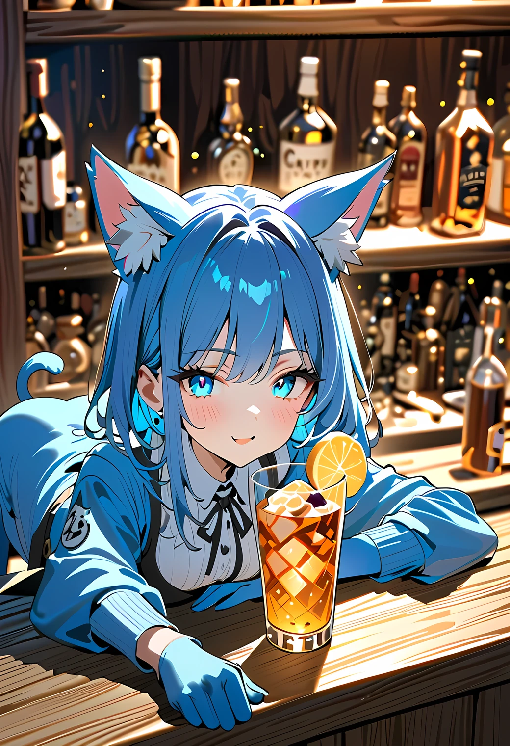 　inner color blue　　Cat ears　Cat earsバー　Alcohol　bar counter　Cat ears店長