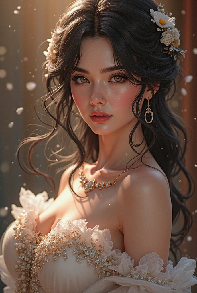 beautiful detailed eyes, expressiveness, long eyelashes, captivating gaze, vibrant and mesmerizing, strikingly beautiful, intense and soulful, bright and alluring, sparkling and enchanting, hypnotic and deep, graceful and mysterious, delicate and dreamy, exquisite and radiant, depth and allure, stunning and captivating [portraits], realistic and highres, vivid colors, soft and warm color tones, radiant skin with a healthy glow, immaculate makeup enhancing the eyes, stunningly detailed eyelashes, flawless complexion, soft shadows defining the eyes, dreamlike lighting enhancing the beauty, subtle and elegant background, artistically composed, graceful and confident posture, enchanting atmosphere