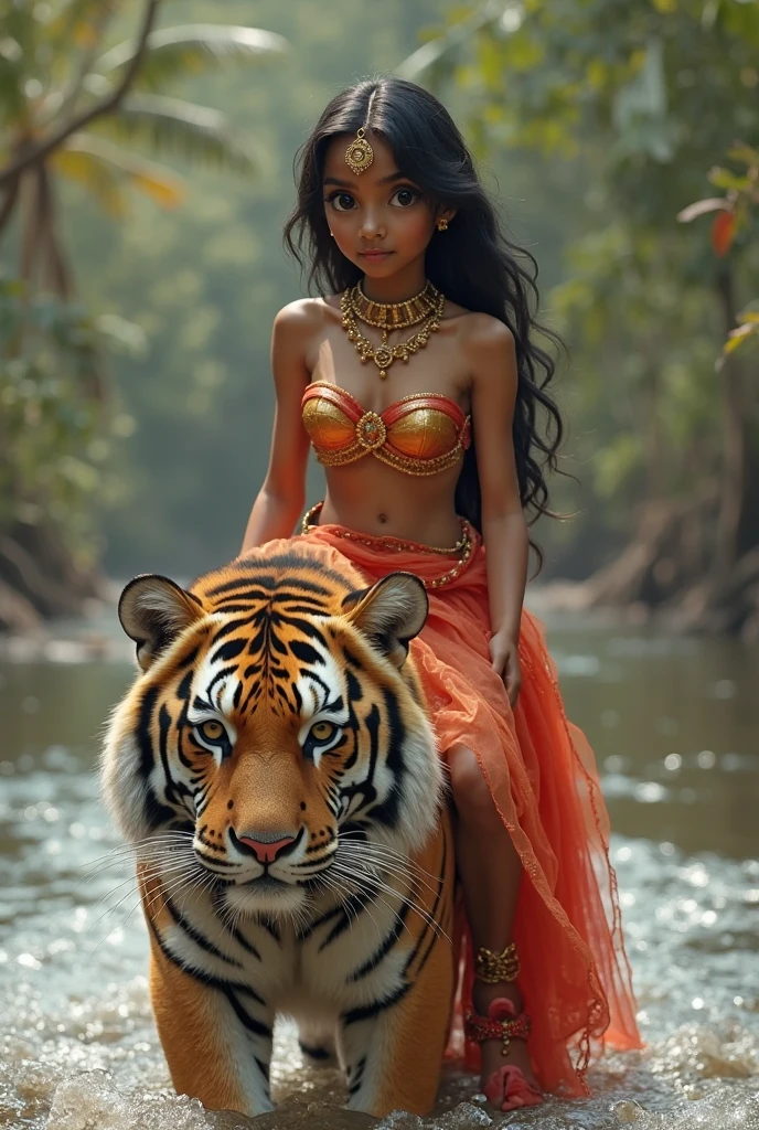 mulher arafed em um vestido azul sentado ao lado de um tigre, Princesa africana deslumbrante, Rainha da Selva, mulher linda, Indian girl with brown skin, Princesa Africana, Disney foto realista, Directed by: Natasha Tan, Regal Pose, amazon queen, beautiful animal pearl queen, mulher deslumbrante, Magali Villeneuve», retrato da princesa, rainha bonita, lindo e lindo, fantasy photoshoot