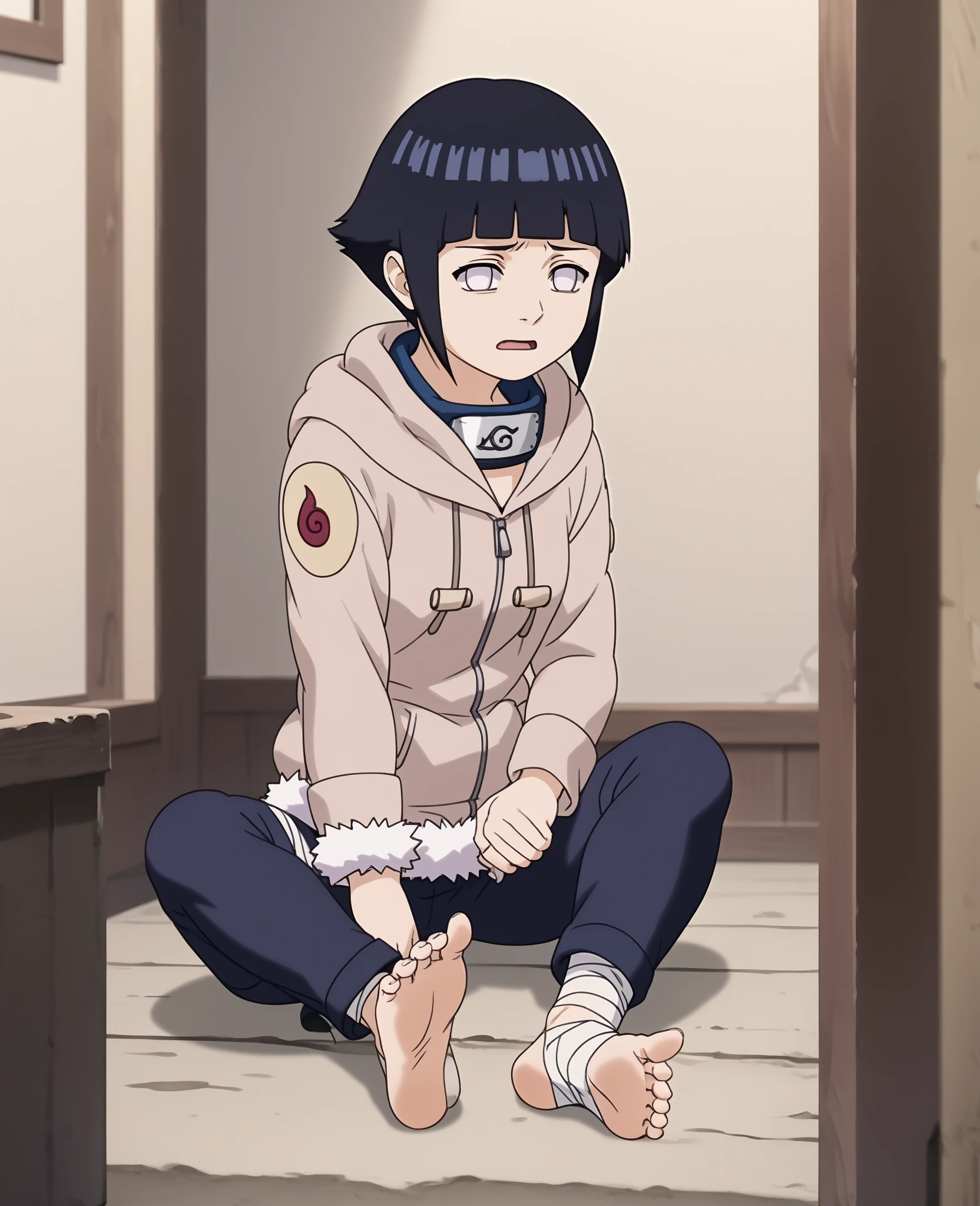 Hinata, spreading legs, leggings, sweaty