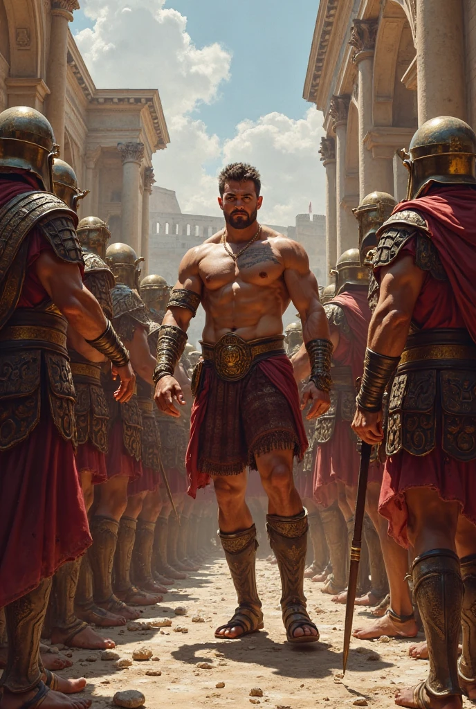 close up, photorrealistic, (work of art:1.3), (best qualityer:1.3), comely, (details Intricate), unity wallpaper 8k, ultra detaild, comely, aesthetics, perfect lighting, crowd around WestGark, very strong Greek warrior, (muscular:1.2), leather armor, wearing toga, hunting,fighting bears and dire wolves.10 different photos