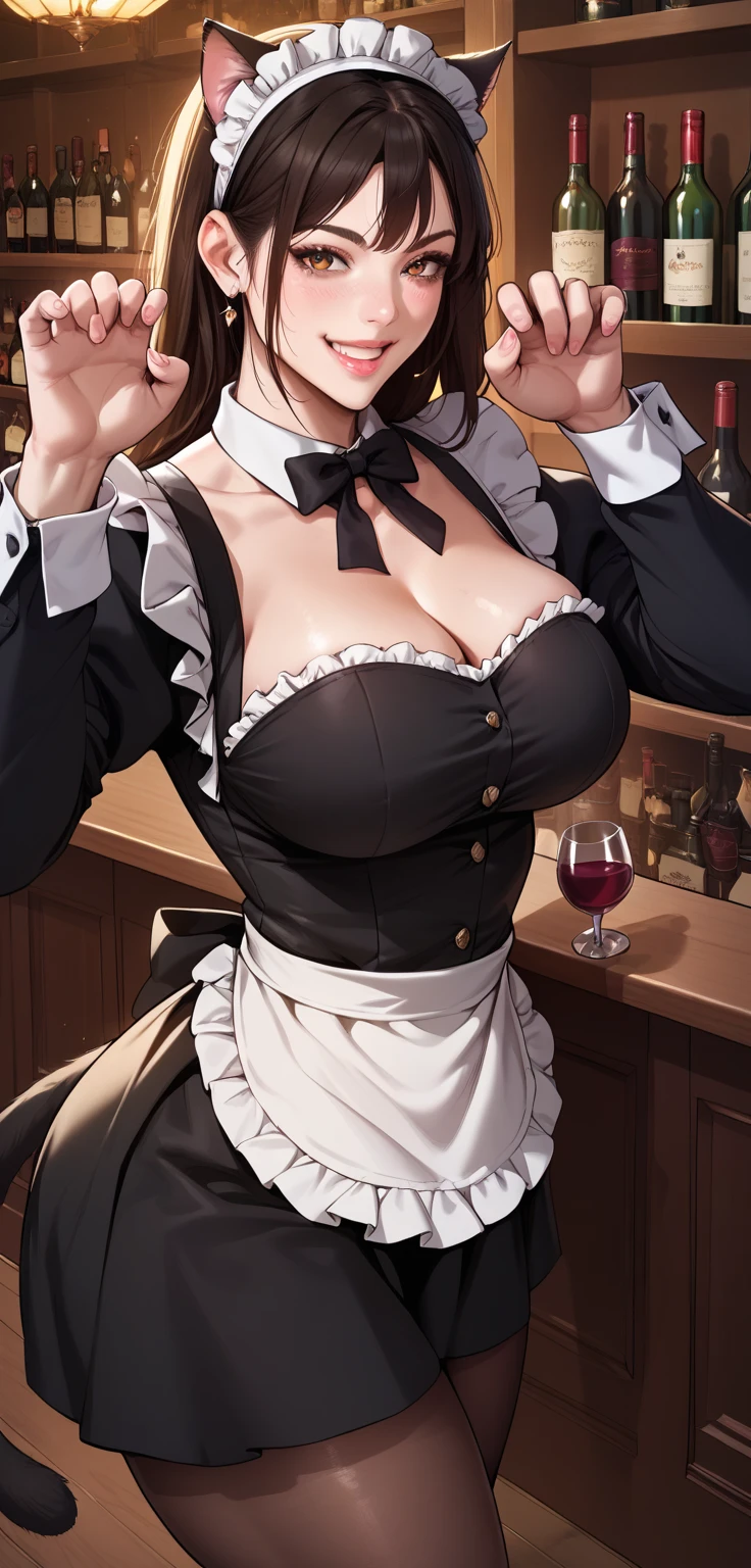 Jessica, with her large breasts, beautiful legs, shoulder-length twin tails, exposed arms and shoulders, and mature face, is wearing a black high-cut bunny suit and fishnet stockings and is standing holding a round tray with a glass of wine on it.。A middle-aged man from the nobility stands next to Jessica, putting his arm around her shoulder.。