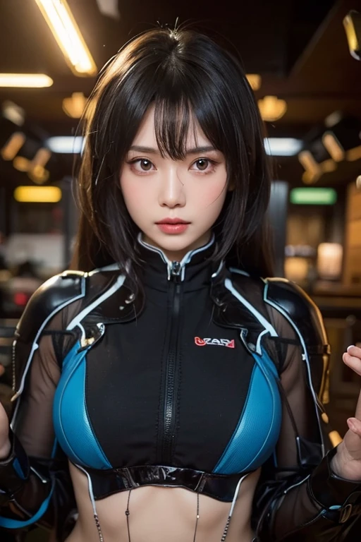 (((The chest area is exposed))),masterpiece, Highest quality, Super detailed, figure, One girl, Very detailed Evangelion costume, (Big Robot Background), Detailed skin texture, Beautifully detailed face, Intricate details, Super detailed