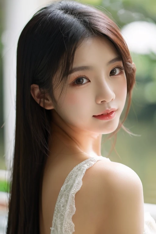 1 girl, (highest quality:1.4), (super detailed), (detailed light), (Highly detailed beautiful face), wonderful face and eyes, brown hair, brown eyes, Beautiful sheer lace details, beautiful breasts, nipple, Highly detailed CG integrated 8k wallpaper, High resolution raw color photos, professional photos, dynamic lighting, (((Bokeh))), Depth of bounds written,