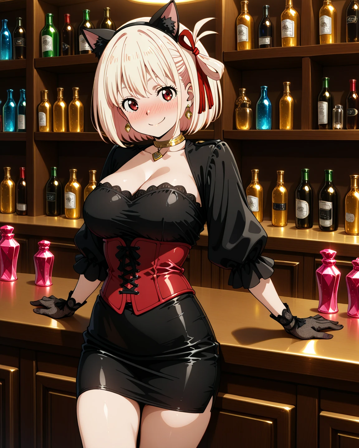 chisato nishikigi, short hair, bangs, Blonde, (Red eyes:1.5), hair ribbon, One side up, Bobcut,happy smile, smile, Open your mouth,(Bunny girl:1.5),(レッドPlayboy Bunny:1.0),Black pantyhose,Stiletto heels,
Playboy Bunny, Bunny ears, smile, Cowboy Shot, casino, Poker Chips, Indoor tray,Walking,whole bodyがイラストに入るように,
break indoors, casino,
break looking at viewer, whole body,
break (masterpiece:1.2), Highest quality, High resolution, unity 8k wallpaper, (figure:0.8), (Beautiful attention to detail:1.6), Highly detailed face, Perfect lighting, Highly detailed CG, (Perfect hands, Perfect Anatomy),
