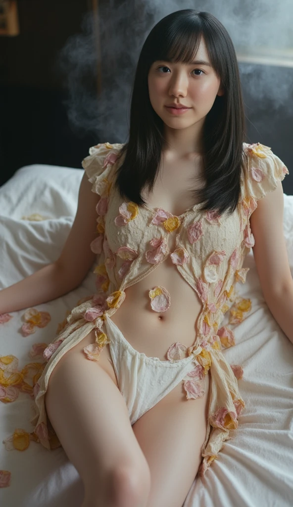 Russian woman、The upper part of the body、Very sleepy face、face so tired、open open mouth、Narrowed eyes、sexual 、Raw photography, (Very beautiful portrait), glistning skin, 1girl in, Sexy 12 year old girl, ((Natural brown hair)), Brown-eyed,Gentle smile staring at the camera、(masterpiece, 最hightquality, ultra-detailliert, hight resolution, 8K, ighly detailed), detailedbackground, hightquality, Shallow depth of field, face perfect、A detailed eye、White teeth、Fair skin、teats、(small areola)、(tiny chest:1.3)、(flat chest:1.3)、opened legs:1.3、skinny thigh