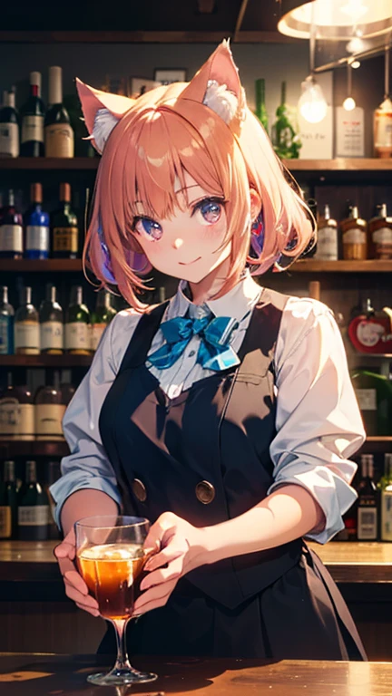 A bright and fun atmosphere, a tipsy beautiful girl in a jazz bar, a relaxed expression, stylish formal wear, high resolution, high quality, 8K resolution, beautiful details,