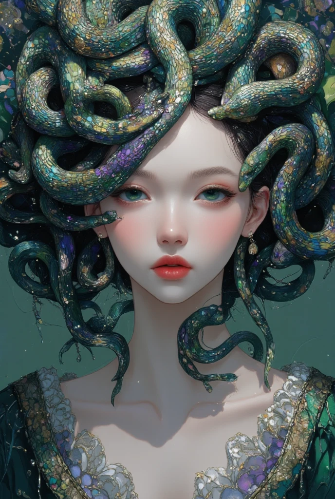 cinematic photo of a pale girl with aqua octopus tentacles in her hair, beautiful octopus woman, perfect cute face, portrait of an octopus goddess, beautiful futuristic hair style, medusa's long flowing hair, portrait of teenage medusa, green eyes, golden laurel wreath, some tentacles are touching her , octopus goddess, tentacles growing from her face, covered in tentacles, young as jellyfish, beautiful female gorgon,(Close portrait:1.3),(feminine:1.4),(beautiful:1.4),(attractive:1.3),beautiful,pose calendar,perfectly detailed eyes,studio lighting,themed background. 35mm photography, film, Bokeh, professional, 4K, Highly detailed, look at viewer