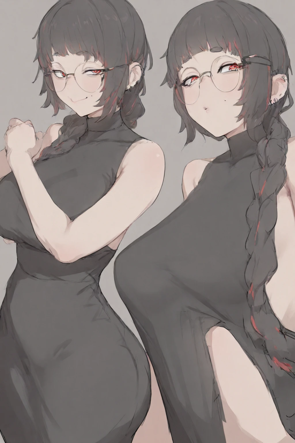 masterpiece, Highest quality, so beautiful, Absurd,
(The subject is one girl, ,Black Hair, Bobcut,Thermont 16A, Glasses, )
(Collared shirt, Flared long skirt、Smiling and sticking out tongue、Armpit Hair、Hair growing under the arms、She is raising her arms to show her armpits to the camera、View your viewers, )White Background, Simple Background,The subject's entire body is captured、NSFW、