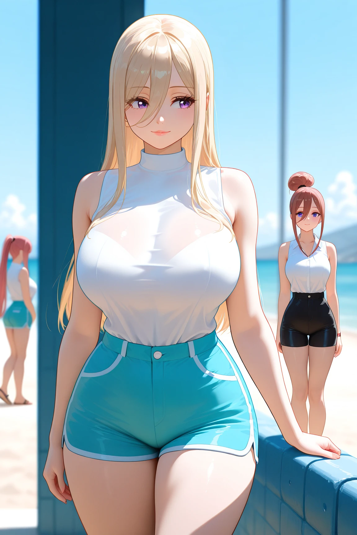 Sports Girl,(((1个Giant Breast Girl))),((animemanga girl,With extremely cute and beautiful blonde hair,walking seductively on the street)),
((((Two twin girls)))),2 sporty twin girls,(2 girls:1.3),((Two anime twins,With extremely cute and beautiful blonde hair,walking seductively on the street)),
(Large breasts:1.4),A sagging breast,(((very light blonde hair:1.35,hair straight,long whitr hair:1.4,Colored inner hair,Ear breathing))),((Heterochromia,Eyes 1 blue,eyes 2 green,perfect eyes,upturned eyes:1.3,美丽细致的眼睛,Delicate and beautiful eyes:1,There is a big bright spot on the eye:1.2)),((fat)),(((Glow skin:1.5,Brightens skin: 1.5,The skin is tanned,Glossy glossy skin,The skin is very radiant,shining body,plastic glitter skin,Exaggerated glowing skin))),(spider lower abdomen,Willow waist,Wide hips,Sporty body,inflatable legs,Delicate and delicate fingers,Detailed body,detailed arms,Human hands,Detailed hands),
cute big breasts,Debauchery,Tempting,pornographic,(((NSFW))),
Absolute opportunity,Clothing that exposes,show skin,((((underbust)))),((Magenta sports bra,Sport tong,Visible thong straps)),(Wear sportswear:1.3,track suit,Half-naked,The clothes are little,),(detailed outfits,Meticulous clothes),
(dynamicposes:1.0),Embarrassing,at centre,Scale to fit the dimensions,the rule of thirds,
Outdoor activities,((nighttime scene)),(Cyberpunk night street background: 1.5,Gloomy sky,alleys,lonely alley,Thick clouds,detailedbackground:1.25),
(Best quality at best),(A high resolution),(Focus sharp),(ultra - detailed),(The is very detailed),(extremely high quality artwork),8K_the wallpaper,(Extremely detailed CG 8k),(Very beautiful 8K CG),((Super super detailed perfect work)),flawless perfection,(((tmasterpiece))),illustratio,vivd colour,(iintricate),hight contrast,Selective lighting,double contact,HighDynamicRange (HighDynamicRange),Post-processing,The background is blurred out,