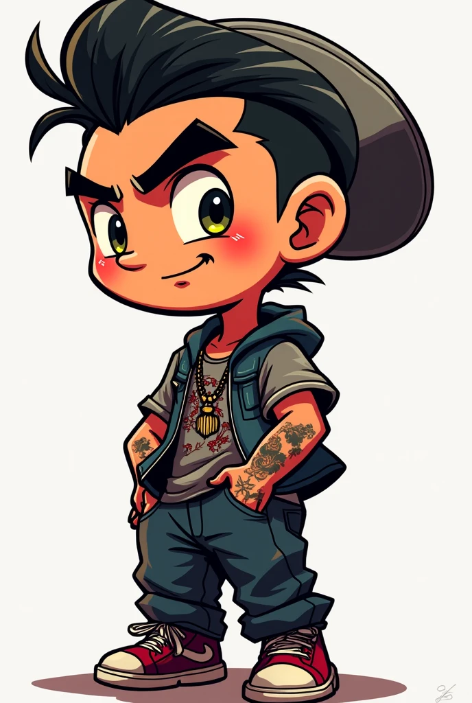 Create a tattooed South Park character with brown hair 
