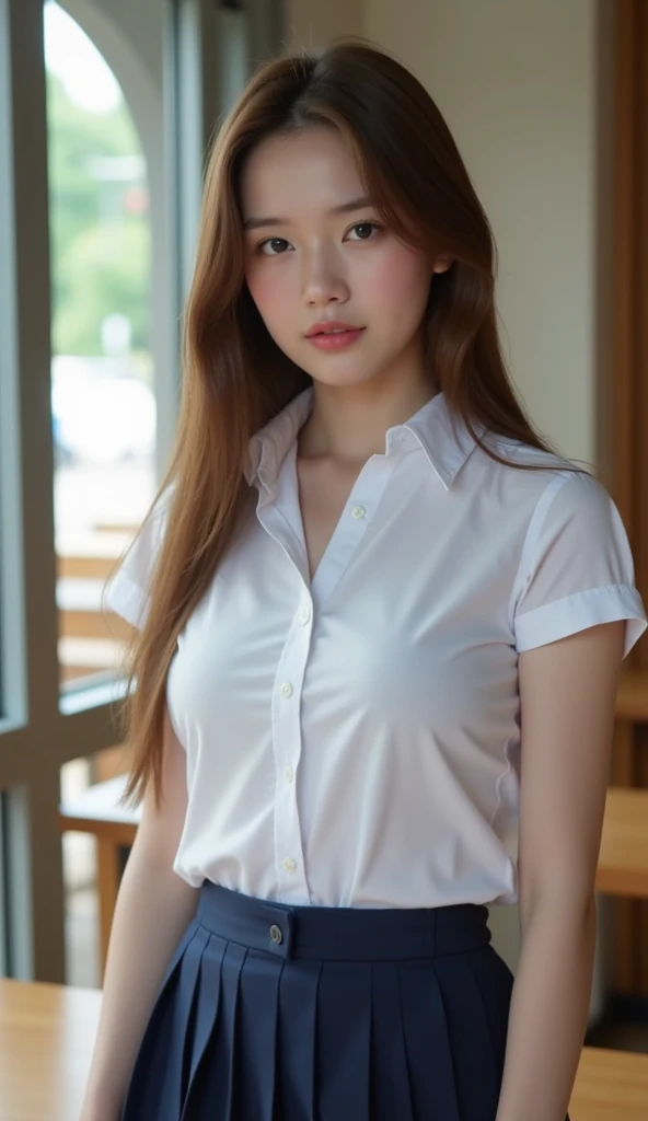 beautiful eyes, perfect eyes high resolution high quality, a professional photograph, Masterpiece, cowgirl, Best quality, red hair, 1 girl, Alone, gscowgirl, :d, mono, White shirt, chic, 32K HYPER REALISTIC WITH EXTREME QUALITY DETAILS