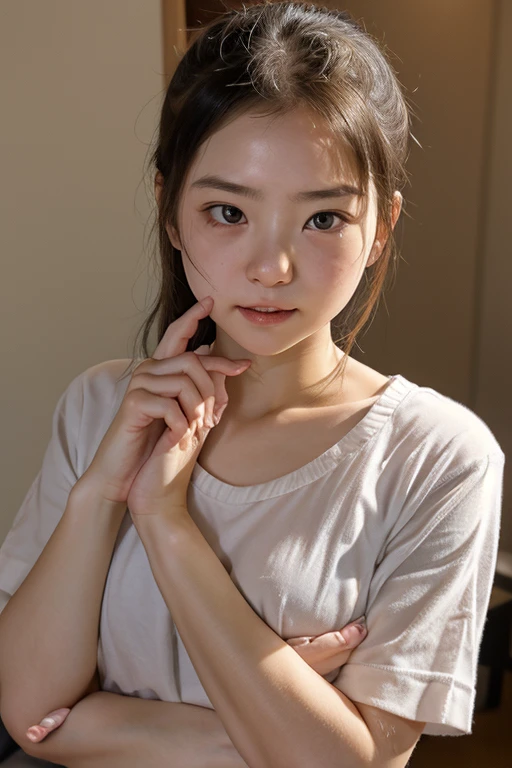 (masterpiece:1.3)、Super detailed finish、(High resolution、8k:1.3)、(highest quality、Super realistic like a photo:1.5)、sharp focus, ultra high definition face、Face is in focus、Ultra high definition and beautiful eyes、Eyes are symmetrical:1.3、High-definition and beautiful skin、firm skin、Japanese girl, 18 years old、(nurse、nurse服をきています, white:1.4)、(nurse)、(whiteいnurseの制服を着ています、whiteい:1.4), whiteいnurseキャップ、Very cute、very cute、The photo shows from the chest up、natural make, glossy lips、Strange look, anxious look、blush:1.3, embarrassed:1.3、looking at viewer ，hair is tied at the back of the head