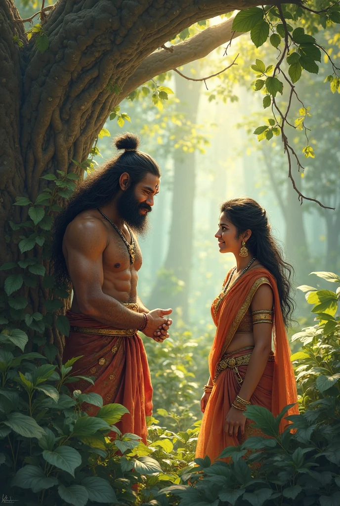 The Seed of Arrogance
Setting:
A lush forest near Panchavati. Sita, dressed in simple attire, is seen picking flowers, her face serene and peaceful.
Action:
Ravana, disguised as a wandering sage, approaches Sita with a cunning smile. He admires her from a distance before stepping closer.
Dialogue:
Ravana (in disguise, softly): “O virtuous lady, accept my hospitality and come with me to my golden city, Lanka.”
Sita (politely declining): “I am devoted to my husband, Lord Rama. I cannot leave.”
Action:
Ravana’s smile fades, and his face hardens as he reveals his true identity, grabbing Sita and forcing her into his chariot despite her struggles.
Dialogue:
Ravana (arrogantly): “Your Rama is no match for me. Soon, you will know the grandeur of my palace and the futility of defying me.”
