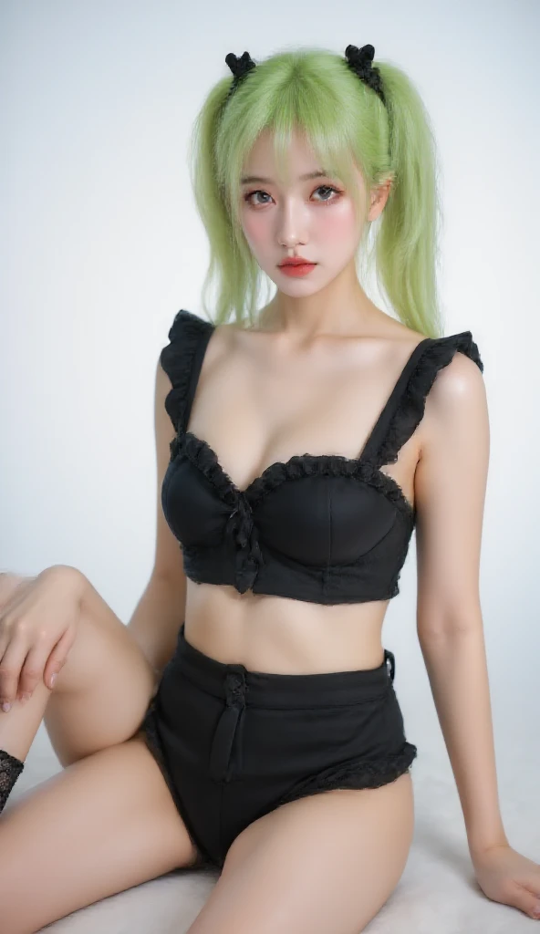 (Top Quality, 8k, 32k, Masterpiece, UHD: 1.3), (Charming Japan Female Pictures), One Girl, (Beautiful: 1.2), Abs, Perfect Body, Super Detailed Face, ((Detailed Red Lips)))), Fine Eyes, Double Eyelids, (Passionate Red Hair Color)), On Bed, (Seductive), ((Exciting: 1.5)), ((Areola Slip)), (Goth Makeup)
