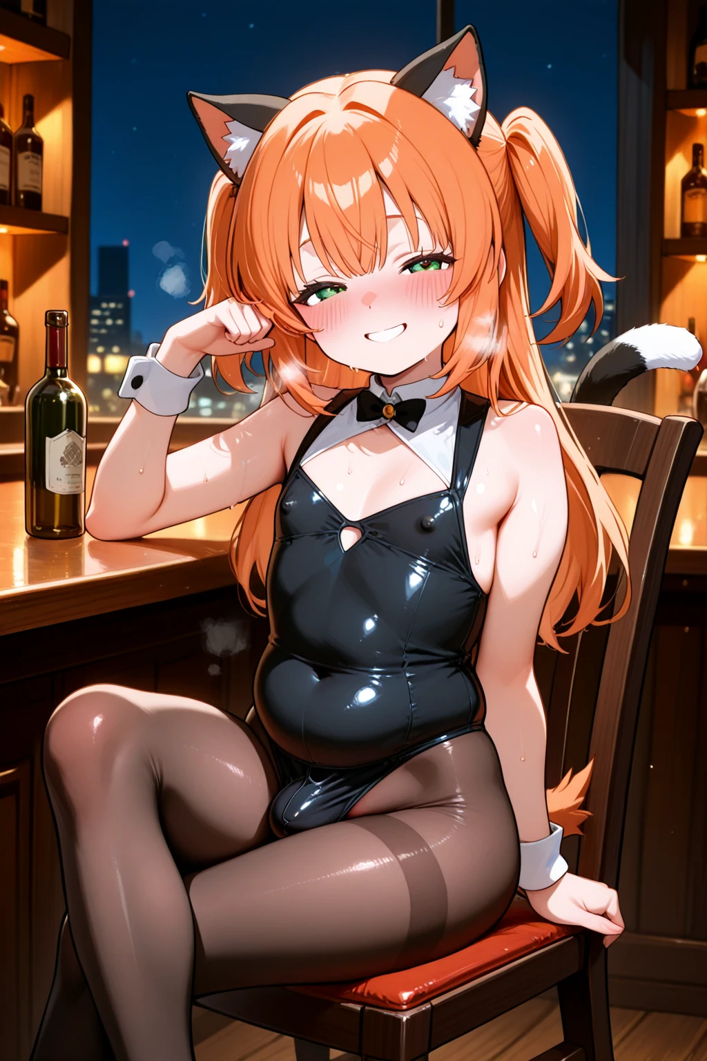 ((masterpiece)), Highest quality, Very detailed,(One Girl), Kotegawa Yui、 Long Hair,Beautiful background ,Completely naked, chest, Bent body,Lie in, Look to the side, Worried face, Female genitals in full view, Drunk look, Hot body、Sweaty、 Browsing Caution、Verbal invitation、In the heat、bow, animal ears, cleavage, bare shoulders, pantyhose, bowtie, yellow footwear, rabbit ears, high heels, leotard, yellow pantyhose, strapless, yellow bow, detached collar, fake animal ears, playboy bunny, yellow leotard, strapless leotard, thighband pantyhose, yellow bowtie,