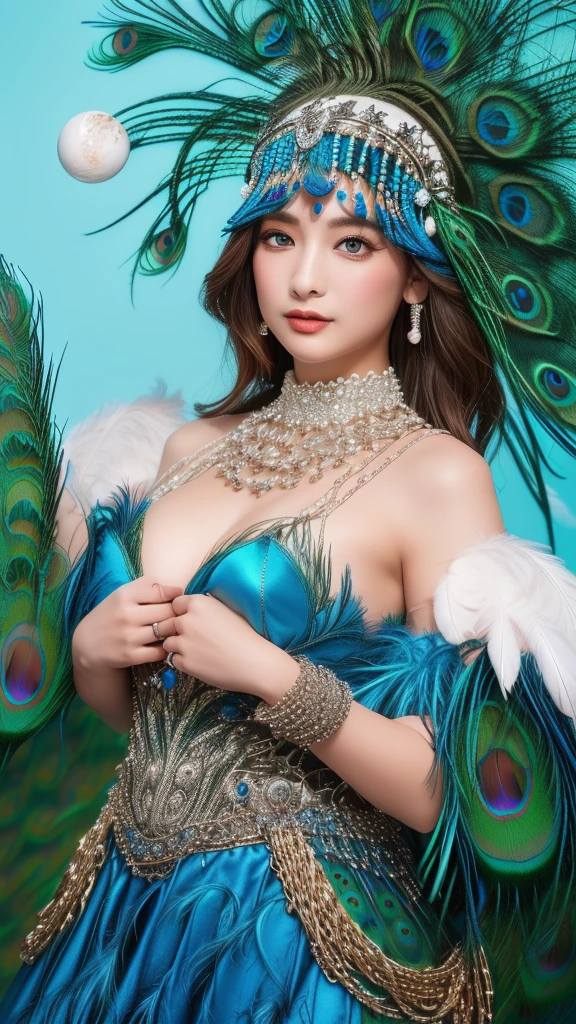 ((fractal art)),((masterpiece,best quality,extremely detailed,ultra high res,detailed background)),(((abstract background))),(1girl),((colorful)),flowers,(shiny skin),((many colors)),(earrings),feathers,FULL HD,NEON