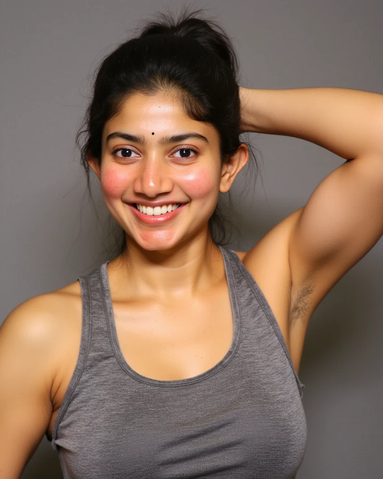 there is a woman that is posing for a picture in a tanktop, armpit, around 19 years old, hairy arms, with arms bare, indian girl with brown skin, with arms up, around 20 yo, she is about 20 years old, she is about 20 years old, she is about 16 years old, sweaty skin!! Sweaty underarms, sweaty armpits....