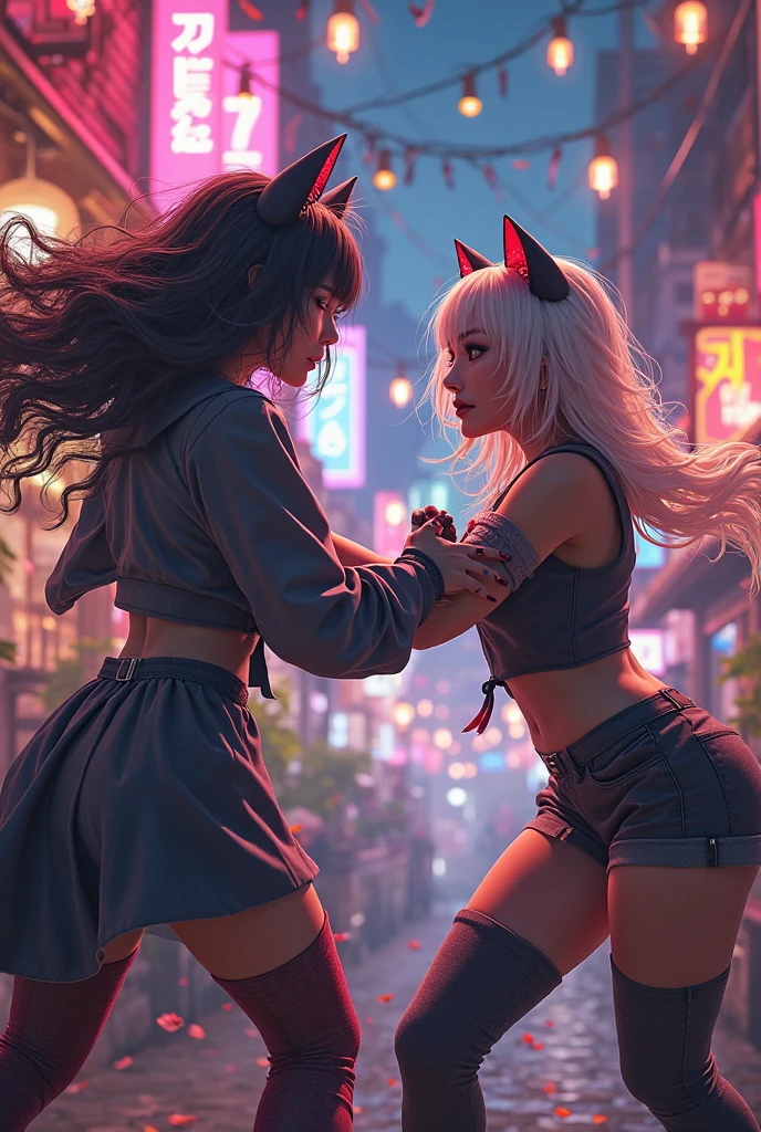 (((2 women posing together, With arms around each other, Center in frame, Bunny Suit))) (2 women, whole body, yor and saeP5, 1 with Black Hair and 1 with Gray Hair), (both women, 黒のBunny Suit, Bunny ears headband, Fishnet tights), 8k, topless, (Spread your legs), Black Lingerie, Sheer Lingerie, (1 female SaeP5, Gray Hair, Side part hair, Long Hair, Black Stockings, Black Choker), (1 female, Yoru Forger, Spy x Family, Black Hair, Black Stockings, Black Choker, Yoru, One Girl, alone, View your viewers, Blushing, Black Hair, Red eyes, jewelry, clavicle, Side Lock, Gray Hairband, Earrings, short hair) (Moody Background, dark, Street Corner, at night), ((realism:1.5)), Venus' Body, (True to reality:1.2), highest quality,masterpiece:1.2, Attention to detail, Realistic skin, (whole body shot shot:1.1), Rendering with Octane, Highly detailed CG, unity 8k wallpaper, She has big breasts, Big ass and ample breasts, , ((Huge boobs:2.5)), ((Huge cleavage:2.5)), Erect nipples, have large saggy breasts, Breast enlargement, Overflowing breasts, Camel hoof, (Garter Stockings), Wet tongue, Drooling, Detailed saliva, Vibrant colors, Realistic lighting, High heels, whole body shot, Positive, Spread your legs, Raise your hand, hyper Realistic detailed, Girl With Huge Breasts, (Are thin:1.3), Detailed Background, (room:1.1), highest quality, Realistic, Physically Based Rendering, Water flowing from the body, Glowing Skin, sweating, Sweat droplets, Chest is prominent