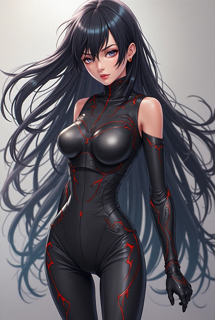 best quality, very detailed, chinese style, mature female, medium breasts, yellow eyes, golden eyes, glowing eyes, serious, <lora:android-seams:0.8> android-seams, robot joints, <lora:GoodHands-vanilla:0.4>, red and black hair, multicolored hair, very long hair, ponytail, oversized black tshirt, military shorts, cyberpunk, <lora:hyperdetailer_v095:0.6>, black and red theme,