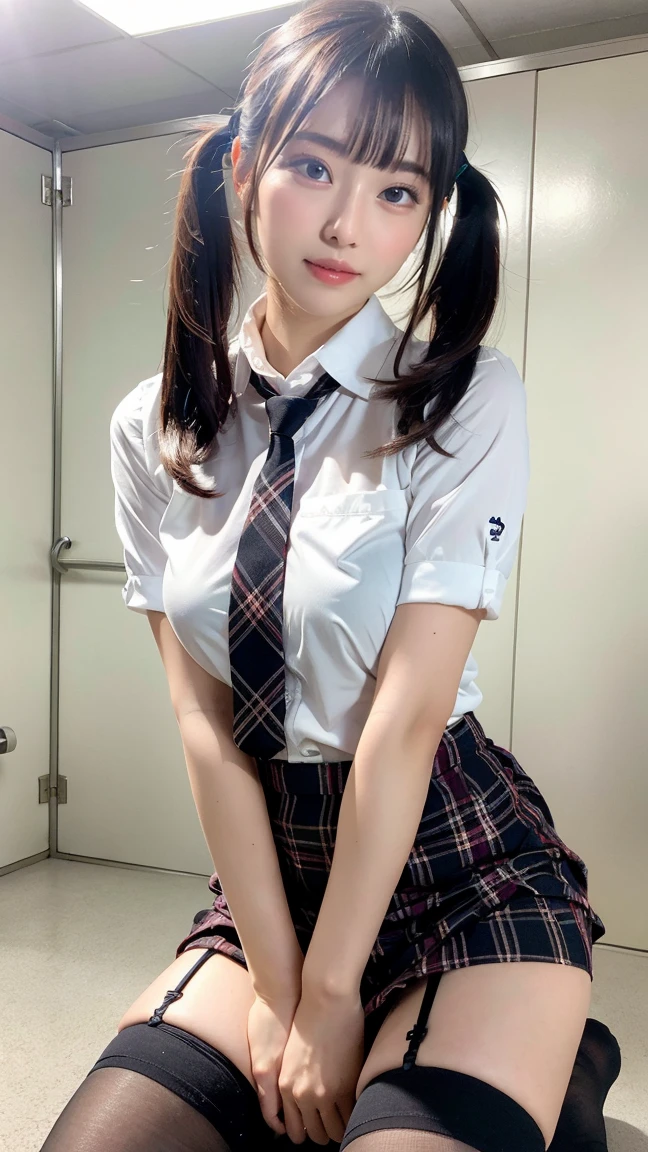 (Have vaginal sex, Insert a finger into your:1.2),Sleepy face、13years, Neat face,  a baby face, Open your legs, Schoolgirl Uniform,Navy and brown check pleated skirt、 Short bob hair, (Best Quality, 8K, masutepiece :1.3), , (gleaming skin, Shiny hair:1.4), Indoors, NSFW, masutepiece, Best Quality, (Ultra-detailed)、Inside the station