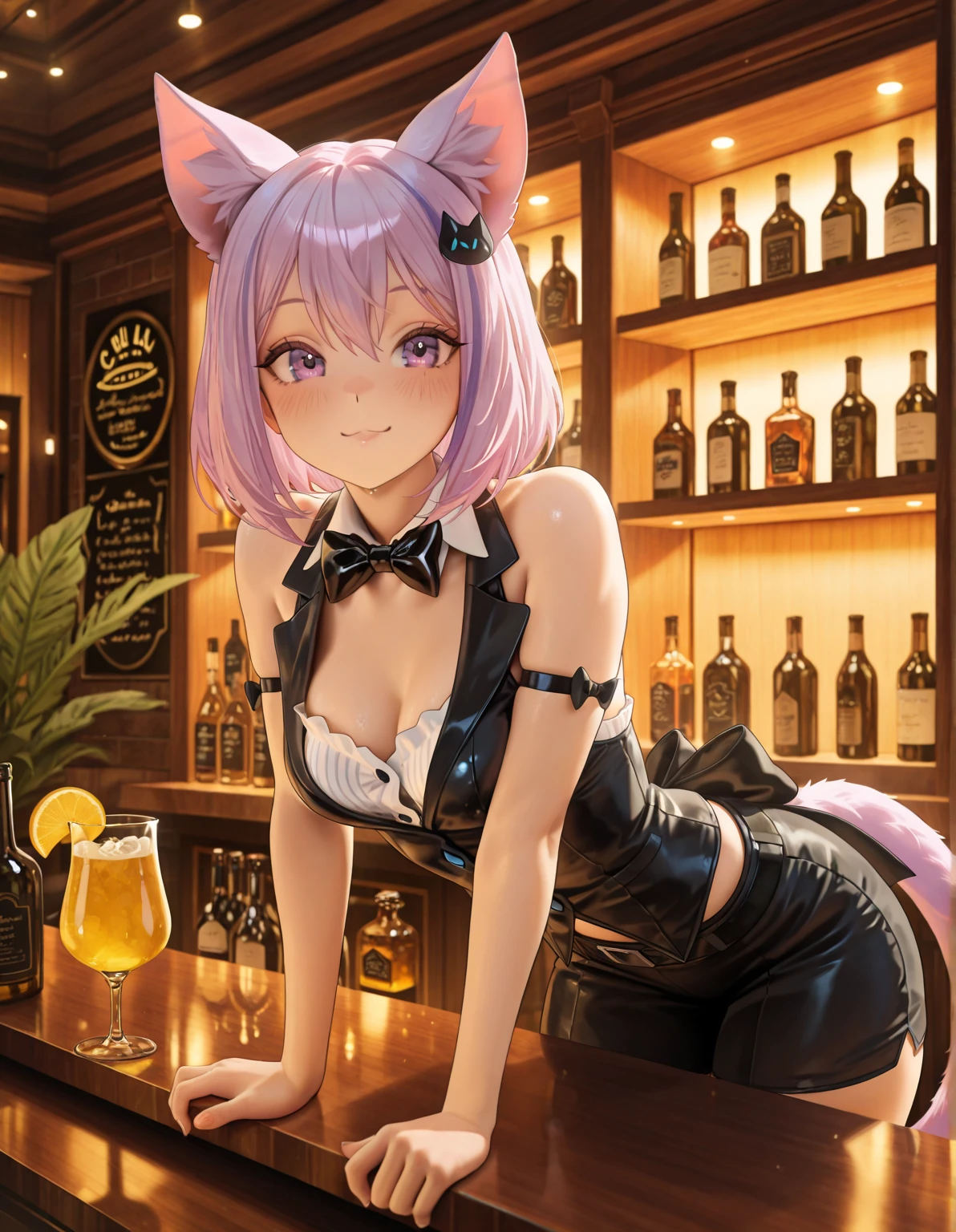formal, ((A woman wearing a panda costume)), Beautiful woman wearing a panda costume, (looking at viewer), break, sexy, ((solo)), (1 woman), ((25 years old)), ((highest quality)), ((masterpiece)), (familiar), skindentation, perfect face, 8k , short hair, ((pink hair1.5)), bob cut, black eye, beautiful princess, smile, metallic costume, medium breasts, perfect limbs, (visible nipples:0.7), sexy,Dynamic poses, lots of stuffed pandas, piles of documents, inside the party venue,