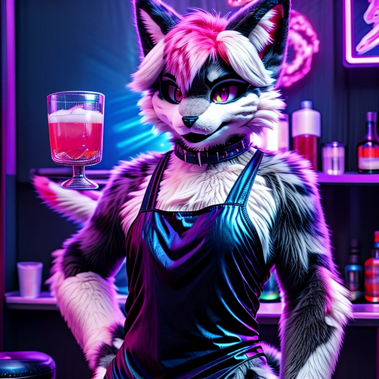 Beautiful, perfect lighting, highly detailed CG Unity 8k wallpaper, high resolution, perfect lighting, youthful, tall, slim, skinny, frail slender figure, slim legs, distinctly feminine figure, narrow hips, long legs, close-up shot, boobs. youthful, tall, slim, anthro leopard character, mischievous grin with raised eyebrow, distinctly feminine figure, thick, fuzzy, fluffy, volumetric golden fur with black rosettes, long legs, leaning over pool table lining up shot, form-fitting tank top and skinny jeans, wild curly mane, CG Unity, low angle view from across table, emphasizing curves, tail swishing playfully, pool cue in hands, dimly lit bar setting, neon signs glowing in background, challenging look at viewer