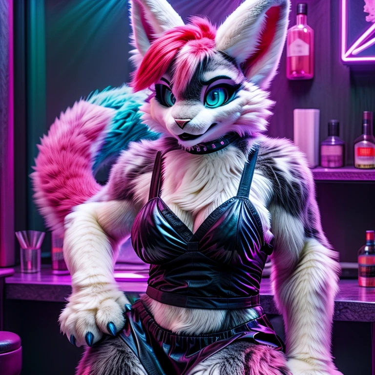 1girl,solo,school uniforms,miniskirt,classroom,dark skin,blonde hair,pink eyes,breastst,twin tail,midriff,no bra,underboob,standing,wide hips,curvy,earring ,open shirt.plum, werewolf female, werewolf, wolf, wolf ears, wolf tail, wolf head, wolf paws, claws, fangs,