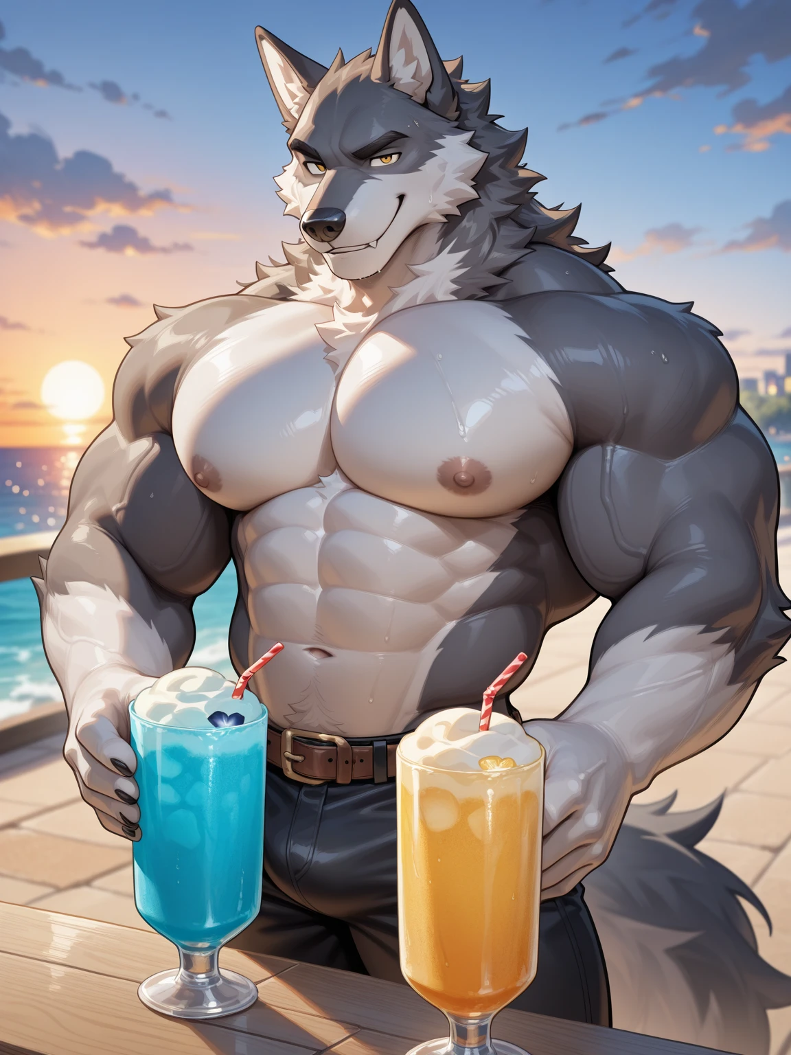 a large orgy of naked and wet oozarus, (blue eyes, NSFW:1.5, Naked:1.2, hyper penis, (massive cum  into cum filled bucket:1.65), massive balls, (massive pecs:1.50), topless, Naked, Sexy body, muscular, anthropomorphic, extra detailed body, detailed body, Best quality, masterpiece, ultra high res, detailed background, realistic, real shadow and light, depth of field, details skin, fluffy, open mouth, bad boy, sweaty, Summer, coconut tree, Sunny, beach, Gorilla, Oozaru. a lot of people. see all group members in portrait. 