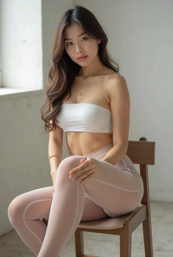 arafed woman in white pants and a white top crouching down, in white clothes, attractive girl, a beautiful woman in white, beautiful girl model, sexy girl, lovely woman, pretty face with arms and legs, smooth white tight clothes suit, attractive pose, beautiful model girl, cute beautiful, white sleeves, cute elegant pose
