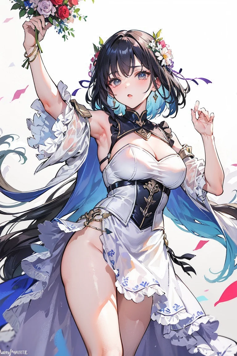 比基尼,blue hair,huge tit,ears of elf,Shyness blush,Swimsuit cheongsam,Big ass